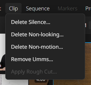 The Clip menu open