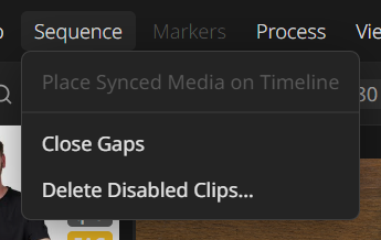 The Sequence menu open